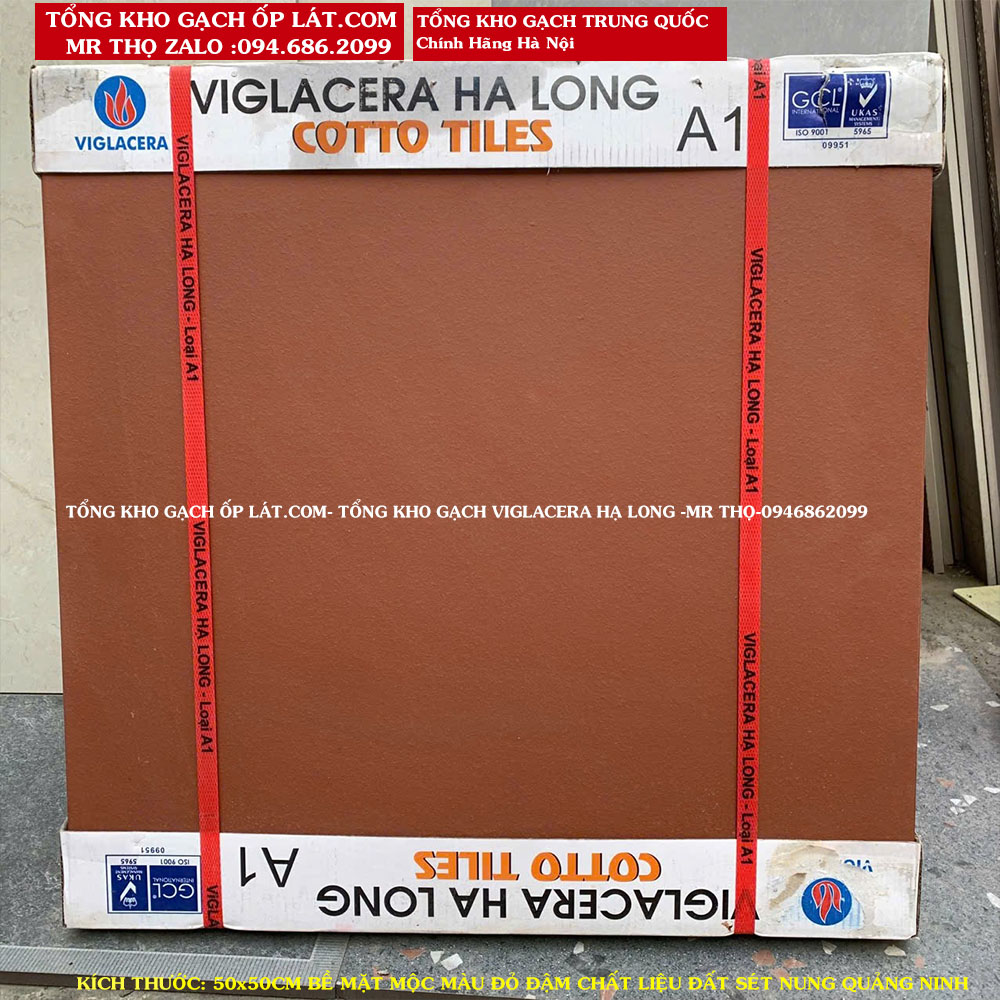 Gạch Cotto Viglacera Hạ Long Giếng Đáy 500x500 đỏ đậm A1